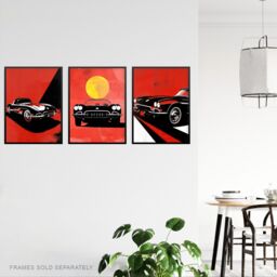 "Artery8 Set of 3 Classic Sports Cars Modern Bold Red 12X16"" Wall Art Prints - Size: A4" - thumbnail 3