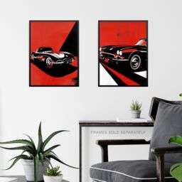 "Artery8 Set of 3 Classic Sports Cars Modern Bold Red 12X16"" Wall Art Prints - Size: A4" - thumbnail 6