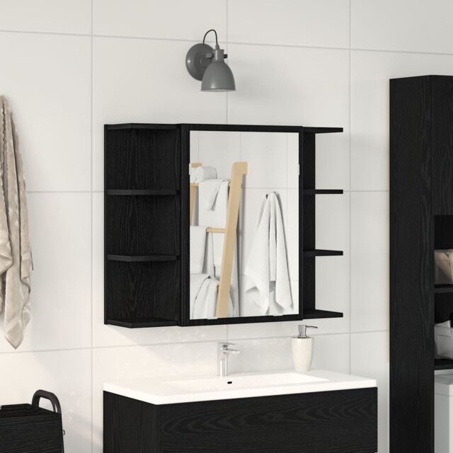 Berkfield Home Mirror Cabinet Black Oak Solid Oak Wood Compact Bathroom Vanity - image 1