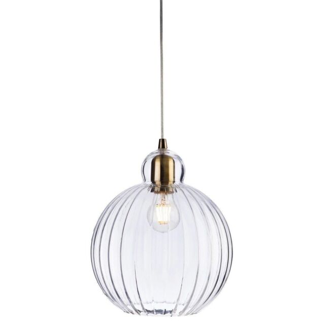 Netlighting Victory 1 Light Globe Ceiling Pendant Antique Brass Clear Glass E27 in Gold