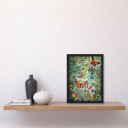 Artery8 Butterflies in a Spring Field Modern Folk Art Artwork Framed Wall Art Print A4 in Black - thumbnail 2