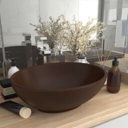 Berkfield Home Luxury Basin Oval-shaped Matt Dark Brown 40x33 cm Ceramic - thumbnail 1
