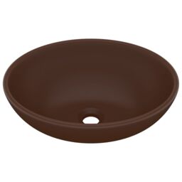 Berkfield Home Luxury Basin Oval-shaped Matt Dark Brown 40x33 cm Ceramic - thumbnail 2