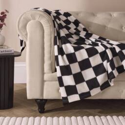 OHS Checkerboard Polar Fleece Throw Blanket Lightweight Bedspread - Size: 120 cm x 150 cm - thumbnail 1