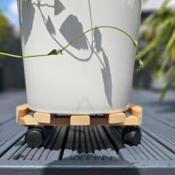 Primrose Round Wooden Plant Pot Caddie Mover with Wheels 30cm in Natural - thumbnail 3