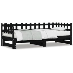 Berkfield Home Pull-out Day Bed Black 2x(80x200) cm Solid Wood Pine - thumbnail 1