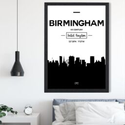 ARTZE Birmingham Black & White City Skyline Framed Print SIZE: A2 with Black Frame - Size: A4 - thumbnail 2