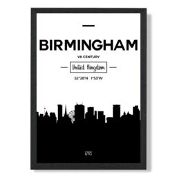 ARTZE Birmingham Black & White City Skyline Framed Print SIZE: A2 with Black Frame - Size: A4 - thumbnail 1