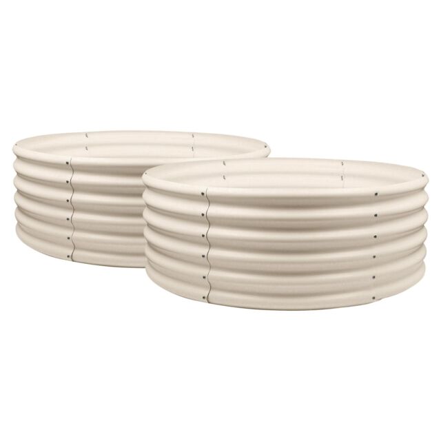 Harbour Housewares Raised Garden Beds - 2x Round Bottomless Galvanised Steel Planter 120 x 45cm in Ivory - Size: 120 x 45 cm - image 1