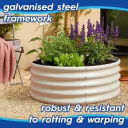 Harbour Housewares Raised Garden Beds - 2x Round Bottomless Galvanised Steel Planter 120 x 45cm in Ivory - Size: 120 x 45 cm - thumbnail 2