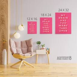 "Artery8 My Brain Has Too Many Tabs Open Pink Funny Canvas Wall Art Print - Size: W12"" x H16""" - thumbnail 4