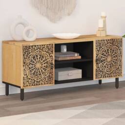 Berkfield Home TV Cabinet 105x33x46 cm Solid Wood Mango in Brown - Size: 105 x 33 x 46 cm - thumbnail 1
