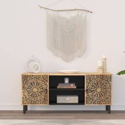 Berkfield Home TV Cabinet 105x33x46 cm Solid Wood Mango in Brown - Size: 105 x 33 x 46 cm - thumbnail 3