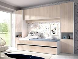 Vente-unique Trundle Bed With Overbed Storage Unit - 90 X 190 Cm - Oak & White in Light Oak - Size: Single - thumbnail 3