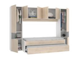 Vente-unique Trundle Bed With Overbed Storage Unit - 90 X 190 Cm - Oak & White in Light Oak - Size: Single - thumbnail 7