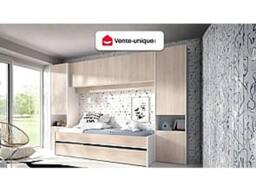 Vente-unique Trundle Bed With Overbed Storage Unit - 90 X 190 Cm - Oak & White in Light Oak - Size: Single - thumbnail 4