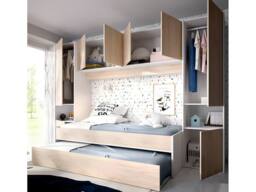 Vente-unique Trundle Bed With Overbed Storage Unit - 90 X 190 Cm - Oak & White in Light Oak - Size: Single - thumbnail 5