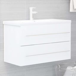 Berkfield Home Sink Cabinet with Built-in Basin White Engineered Wood - thumbnail 1