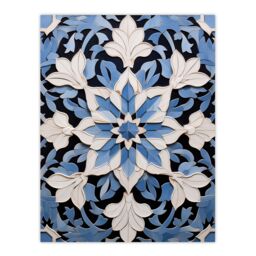"Artery8 Wall Art Print Blue Arabesque Flower Design Ornate Symmetrical Floral Pattern Poster - Size: W18"" x H24""" - thumbnail 1