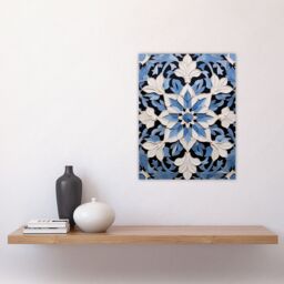 "Artery8 Wall Art Print Blue Arabesque Flower Design Ornate Symmetrical Floral Pattern Poster - Size: W18"" x H24""" - thumbnail 4