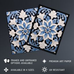 "Artery8 Wall Art Print Blue Arabesque Flower Design Ornate Symmetrical Floral Pattern Poster - Size: W18"" x H24""" - thumbnail 2