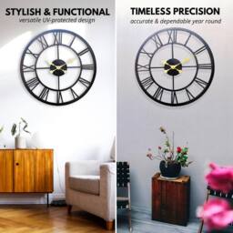 Marco Paul Large Skeleton Metal Wall Clock 50cm Roman Numeral Black Outdoor/Indoor - thumbnail 6