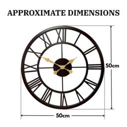 Marco Paul Large Skeleton Metal Wall Clock 50cm Roman Numeral Black Outdoor/Indoor - thumbnail 2
