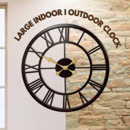 Marco Paul Large Skeleton Metal Wall Clock 50cm Roman Numeral Black Outdoor/Indoor - thumbnail 5