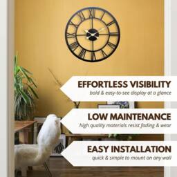Marco Paul Large Skeleton Metal Wall Clock 50cm Roman Numeral Black Outdoor/Indoor - thumbnail 7