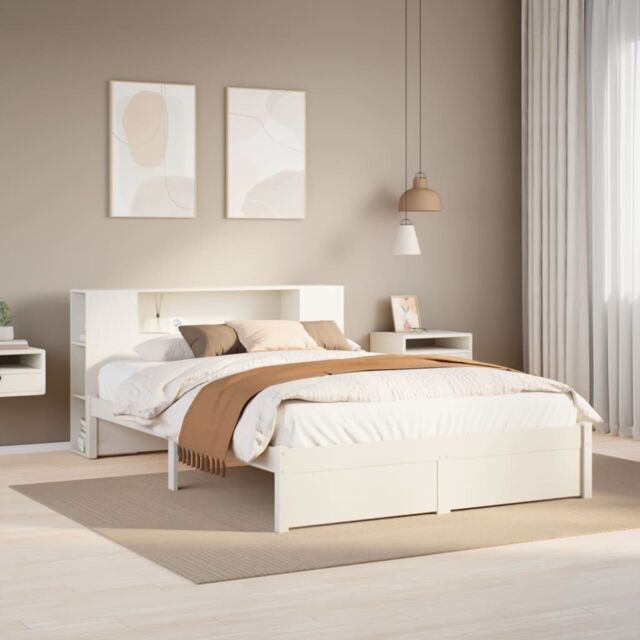 Berkfield Home Bookcase Bed without Mattress White 140x200cm Solid Wood Pine - Size: 140x200 cm - image 1