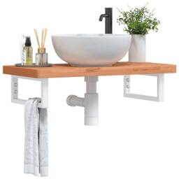 Berkfield Home Elegant Basin Shelf Wall Mounted Steel & Solid Wood Beech in Brown - thumbnail 2