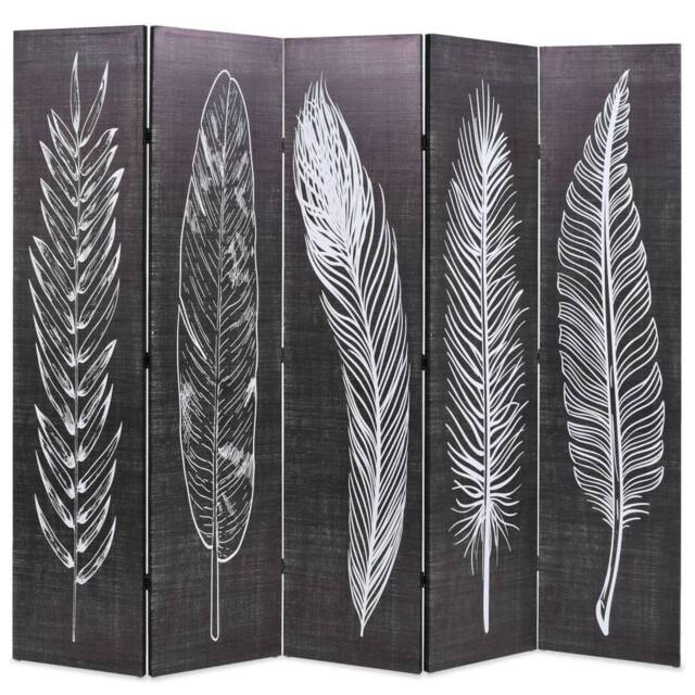 Berkfield Home Folding Room Divider 200x170 cm Feathers Black & White - image 1