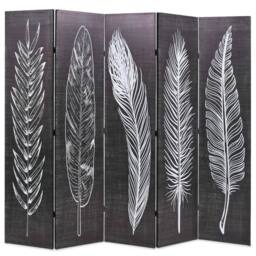 Berkfield Home Folding Room Divider 200x170 cm Feathers Black & White - thumbnail 1