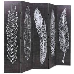 Berkfield Home Folding Room Divider 200x170 cm Feathers Black & White - thumbnail 2