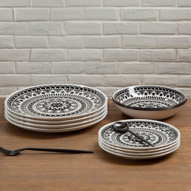 Orsina 12 Piece Black & White Dinner Set, Bold Abstract Design White & Black Dinner Set, 12 Pc Dinnerware Set - image 1