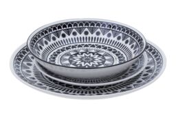 Orsina 12 Piece Black & White Dinner Set, Bold Abstract Design White & Black Dinner Set, 12 Pc Dinnerware Set - thumbnail 2