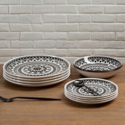 Orsina 12 Piece Black & White Dinner Set, Bold Abstract Design White & Black Dinner Set, 12 Pc Dinnerware Set - thumbnail 1