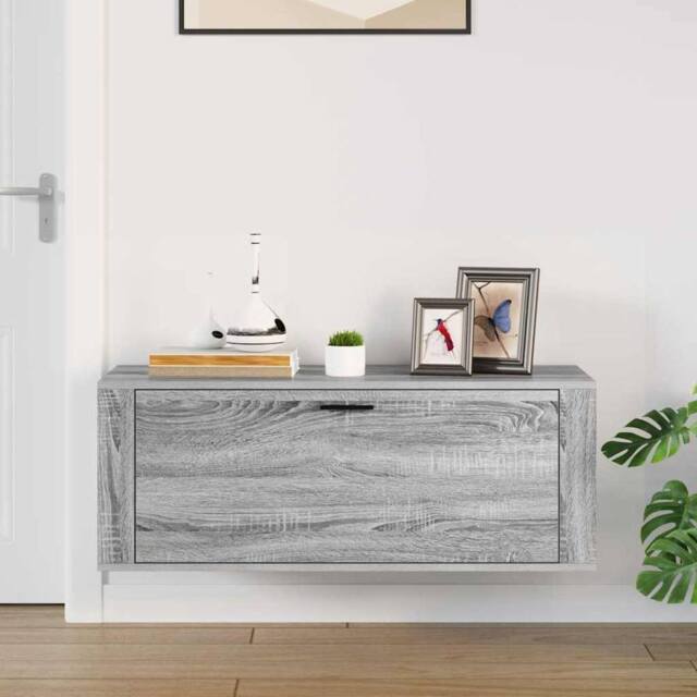 Berkfield Home Wall Shoe Cabinet Grey Sonoma 100x35x38 cm Engineered Wood - Size: 100 x 35 x 38 cm - image 1