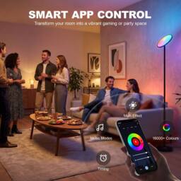 HOMCOM Uplighter Floor Lamp with Tuya App & Music Sync for Bedroom, Black - Size: Large - thumbnail 4