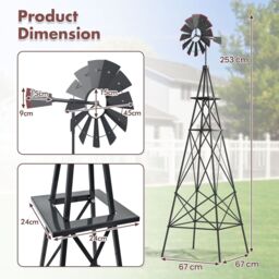 Costway 253 cm Ornamental Windmill All-Weather Metal Wind Mill Weathervane in Grey - thumbnail 2