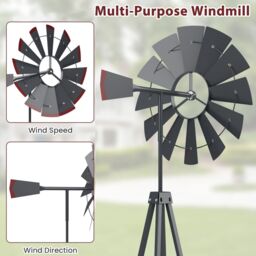 Costway 253 cm Ornamental Windmill All-Weather Metal Wind Mill Weathervane in Grey - thumbnail 5