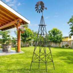 Costway 253 cm Ornamental Windmill All-Weather Metal Wind Mill Weathervane in Grey - thumbnail 4