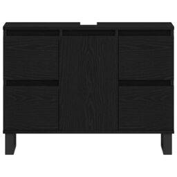 Berkfield Home Bathroom Sink Cabinet Black Oak 80x33x60 cm Engineered Wood - Size: 80 x 33 x 60 cm - thumbnail 6