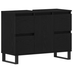 Berkfield Home Bathroom Sink Cabinet Black Oak 80x33x60 cm Engineered Wood - Size: 80 x 33 x 60 cm - thumbnail 2