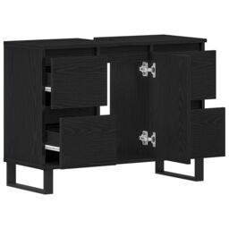 Berkfield Home Bathroom Sink Cabinet Black Oak 80x33x60 cm Engineered Wood - Size: 80 x 33 x 60 cm - thumbnail 5