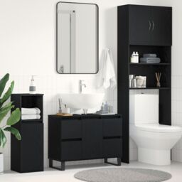 Berkfield Home Bathroom Sink Cabinet Black Oak 80x33x60 cm Engineered Wood - Size: 80 x 33 x 60 cm - thumbnail 1