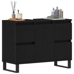 Berkfield Home Bathroom Sink Cabinet Black Oak 80x33x60 cm Engineered Wood - Size: 80 x 33 x 60 cm - thumbnail 3