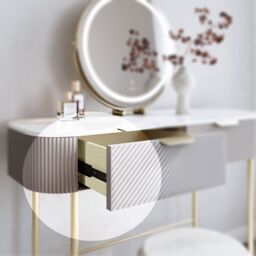 CARME HOME Imogen Mocha Dressing Table - Drawers with ribbed front finished - Marble-effect tabletop in Brown - thumbnail 5