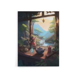 "Artery8 Tranquil Japanese Tea Ceremony In Nature Canvas Wall Art Print - Size: W18"" x H24""" - thumbnail 1