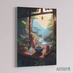 "Artery8 Tranquil Japanese Tea Ceremony In Nature Canvas Wall Art Print - Size: W18"" x H24""" - thumbnail 2
